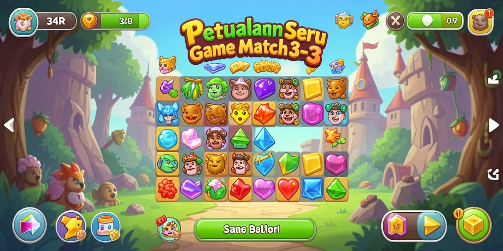 Tampilan menarik gameplay Match-3 di 34R.