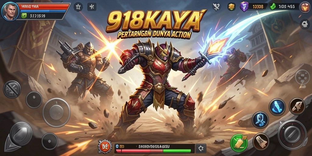 Screenshot gameplay 918KAYA menampilkan pertempuran action yang intens.