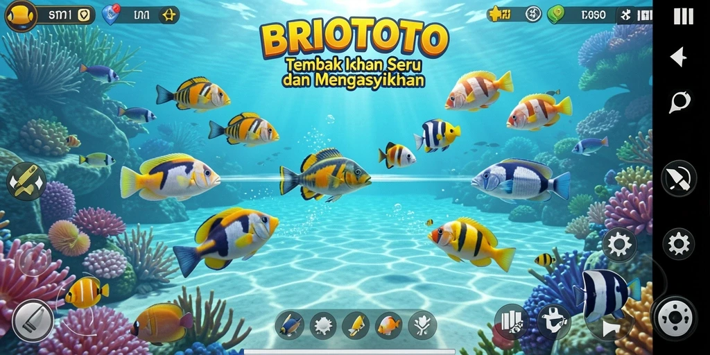 Gameplay seru BRIOTOTO saat menembak ikan di lautan.