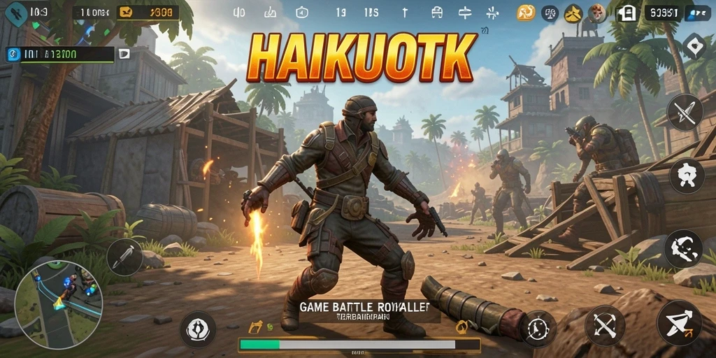 Tampilan gameplay menegangkan HAIKUOTK dalam aksi Battle Royale.