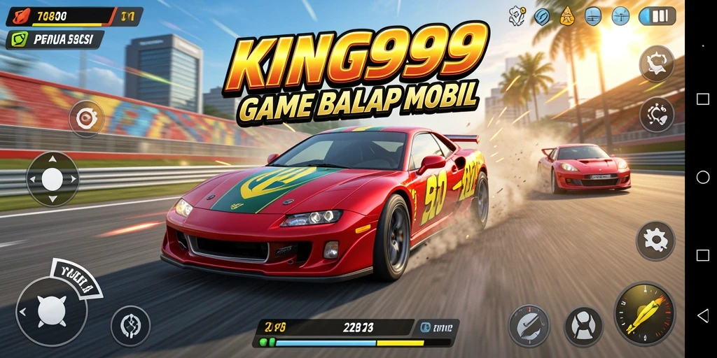 Screenshot gameplay KING999 menampilkan balapan mobil yang mendebarkan.