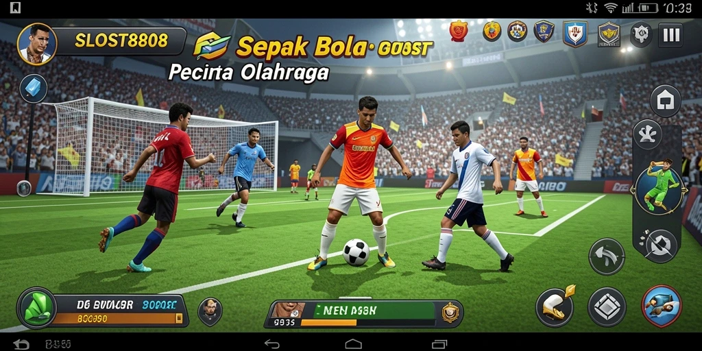 Screenshot gameplay SLOST8808 dengan aksi pertandingan sepak bola yang intens.